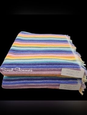 2 Piece Rachel Zoe Cotton Pastel Rainbow Striped Bath Towel Set New